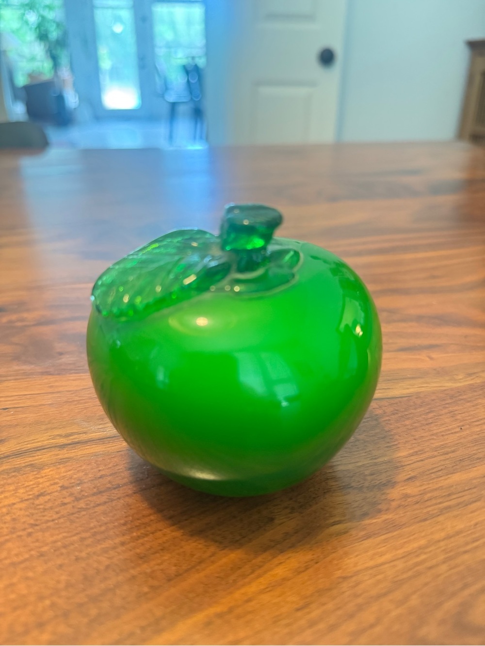 Vintage Green Glass Apple 4".Art Crafted Table Decor